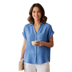 Rachel Zoe Linen Shirt in Vibrant Blue size Large NWT